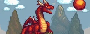 dragao de pixel art em cima de uma montanha